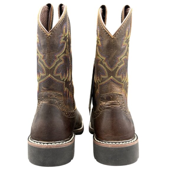 Justin Western Boots Kids Rugged Tan Buffalo 4.5D Embroidered Square Toe SK4681 - Picture 8 of 15